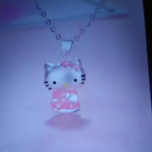 💲1⃣▶▶Cute Pink and Silver Cat Pendant Necklace